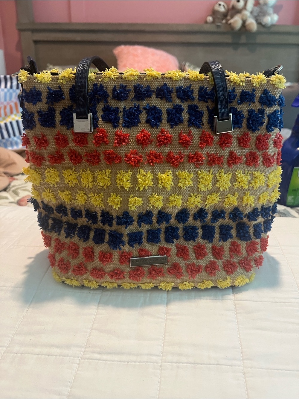 Christian Siriano Yellow, Navy & Coral Textured Tote
